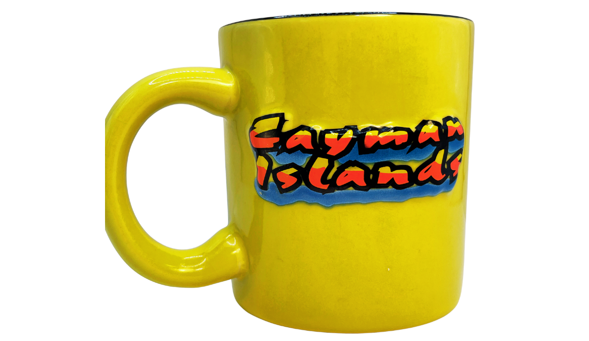 Cayman Islands souvenir mug back view plain yellow ceramic finish