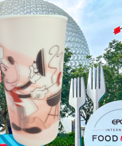 EPCOT Food and Wine Festival Chef Mickey collectible cup with EPCOT park background
