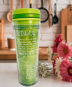Starbucks Reduce Reuse Recycle tumbler styled in kitchen scene
