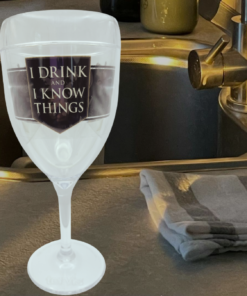 Tervis Know Things wine tumbler displayed on kitchen counter