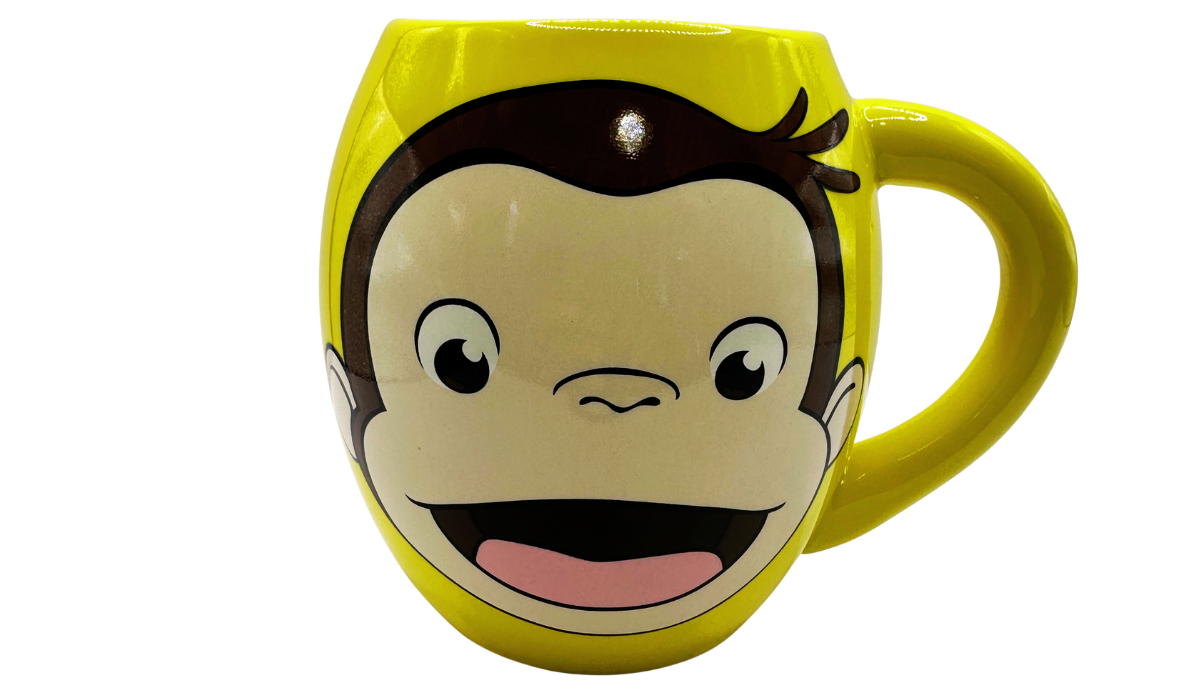Curious George Yellow Oval Mug front view smiling face design