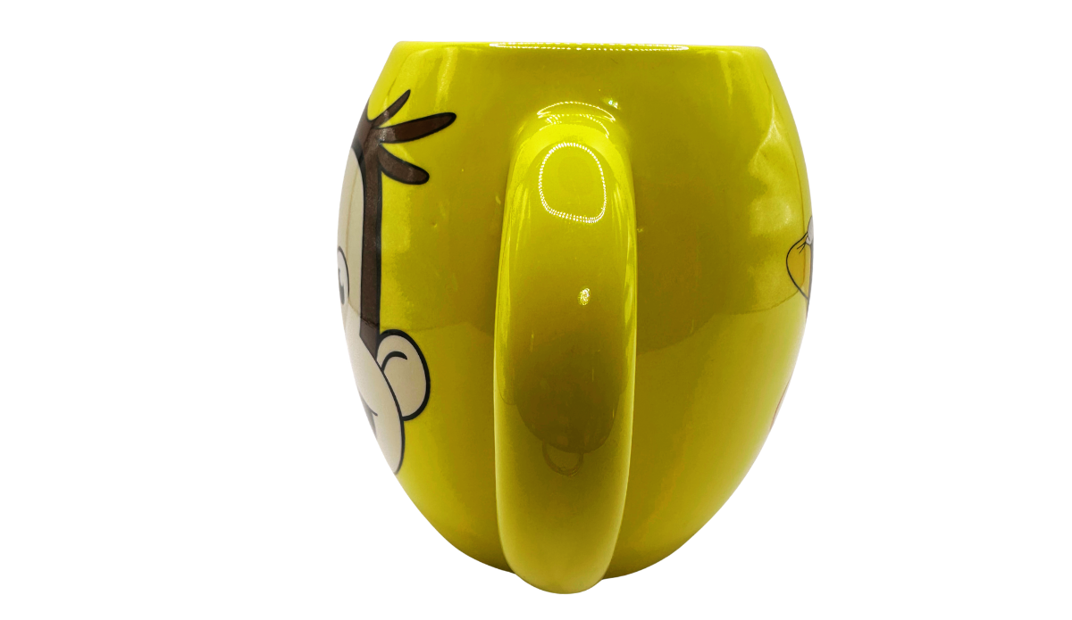 Curious George Yellow Oval Mug side handle view bright yellow ceramic