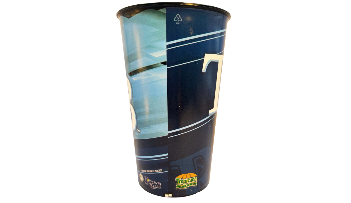 Tampa Bay Rays TB stadium cup side middle view with partial logo and layered blue graphics