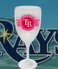 Tervis pink Tampa Bay Rays wine tumbler with Rays stadium background and team logo