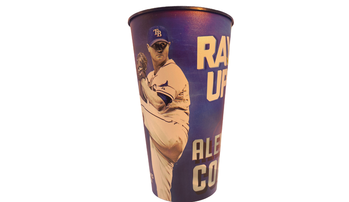 Tampa Bay Rays Alex Cobb stadium cup with pitching action graphic side view