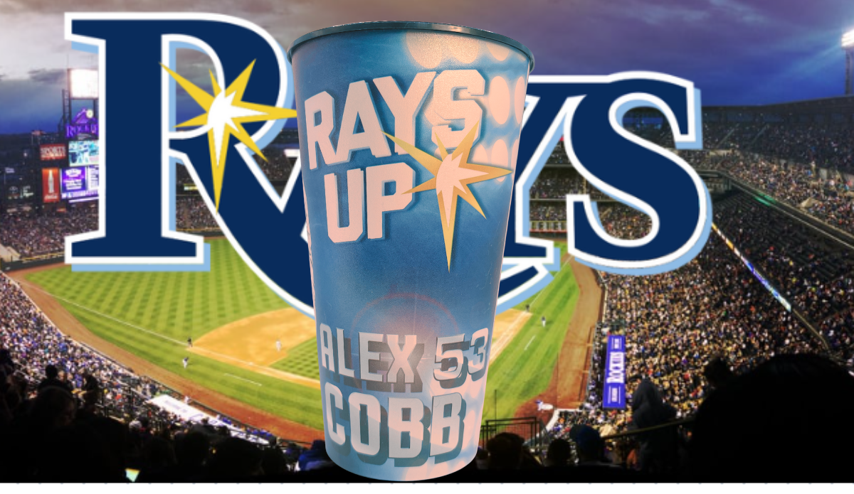 Tampa Bay Rays Alex Cobb Rays Up stadium cup displayed in baseball game setting with stadium background