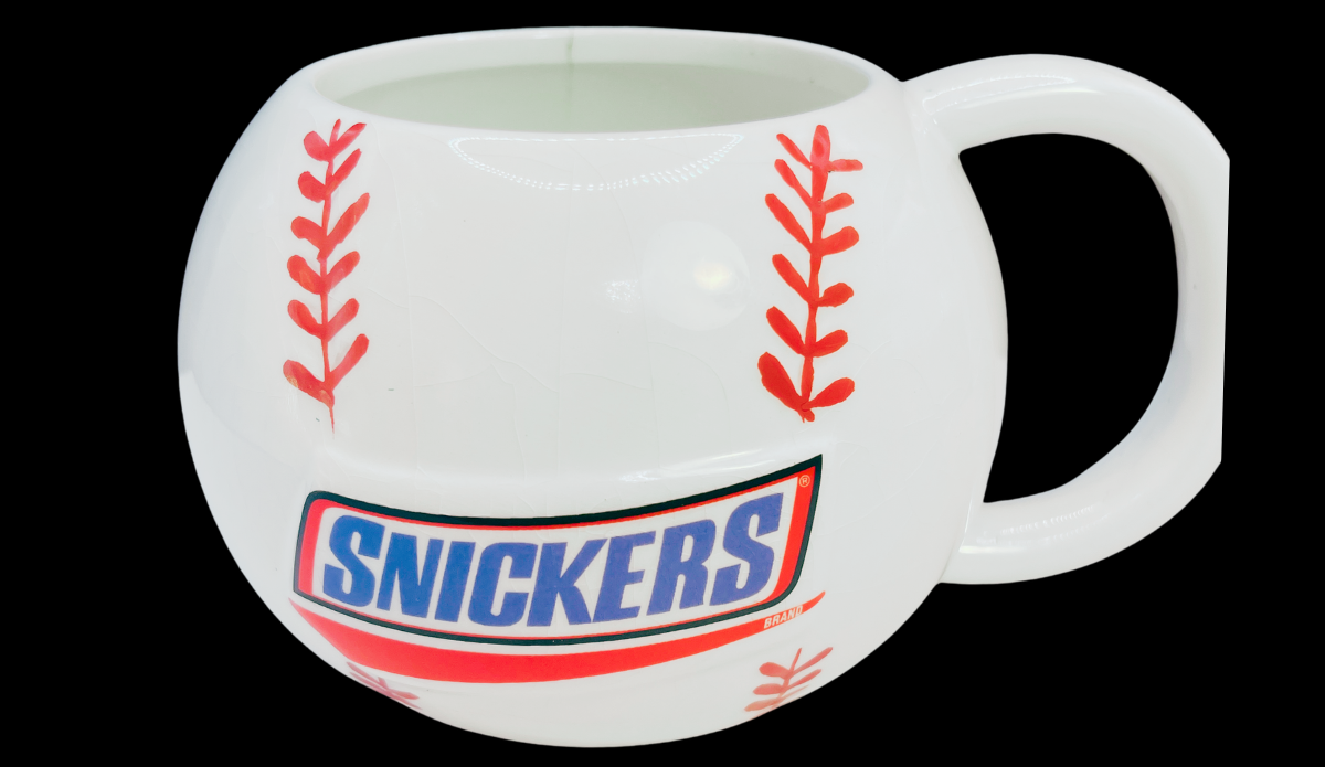 Snickers baseball mug top view showing wide opening and bowl shape