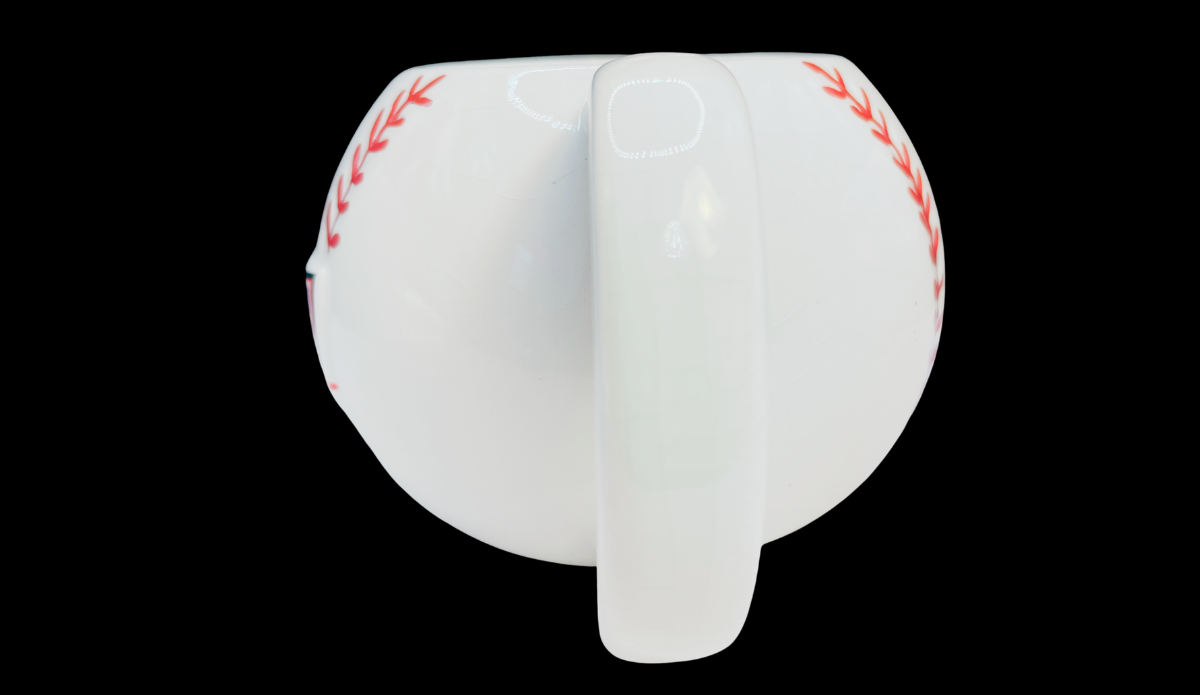 Snickers baseball mug side view with handle and stitched detailing