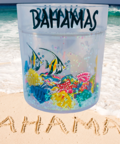 Bahamas coral reef liquid motion tumbler on beach with turquoise ocean waves
