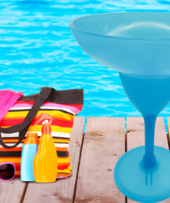 blue margarita glass styled poolside for summer cocktails
