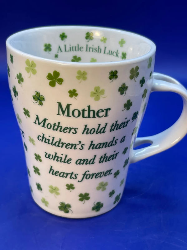 The Little Irish Luck Mother mug blends shamrock designs with a meaningful message about motherhood. This sentimental mug makes a thoughtful gift for mothers who enjoy St. Patrick’s Day traditions.