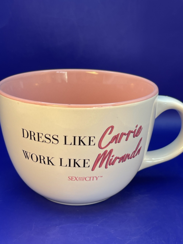 This oversized white coffee cup can double as a charming soup mug. Its a timeless ode to the iconic quartet’s mantra of life, love, and friendship.