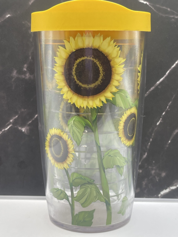 This 16-ounce clear acrylic Sunflower Field Tervis Tumbler is adorned with a stunning array of tall sunflowers.