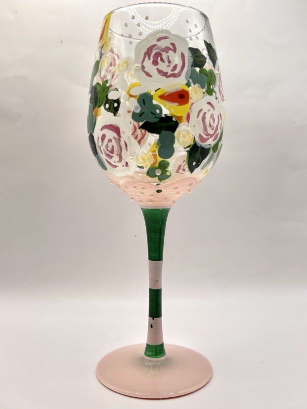 The intricate design on this Hand Painted wine glass is stunning. It also has a 3D quality from the beaded parts. They add to the unique features of this Lolita Hand Painted Wine Glass.