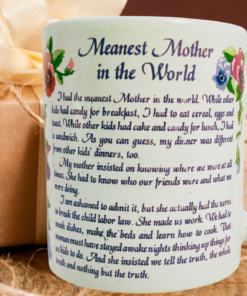 Meanest Mother in the World Mug Ganz styled gift kitchen scene