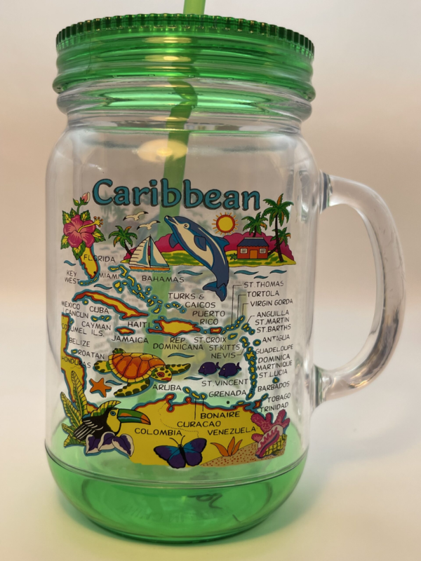 This Green Caribbean Islands Mug is the perfect #cupofmood to remember your fabulous vacation trip to any of the wonderful Caribbean Islands.
Did you visit the Caribbean Islands but ended up having so much fun you forgot to get a souvenir? Don’t worry. This Caribbean Islands and Wildlife Acrylic Mug with Straw will fit the bill perfectly!