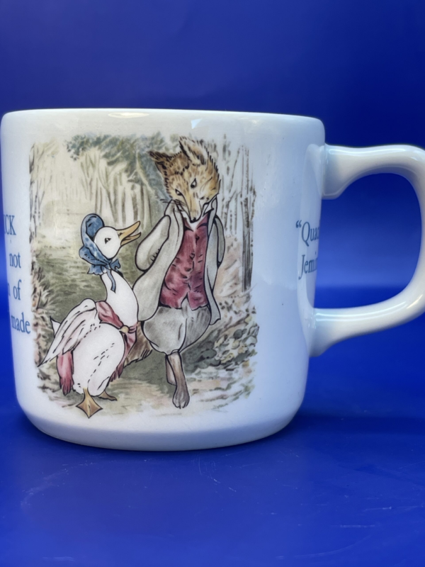 Dive into the charming world of Beatrix Potter with this exquisite Jemima Puddle-Duck Mug by Wedgwood.  It’s the perfect #cupofmood and a delightful addition to the Beatrix Potter Collection.

In fact, crafted from fine porcelain, this 6-ounce mug features the beloved character Jemima Puddle-Duck. She’s adorning both the outside and inside.