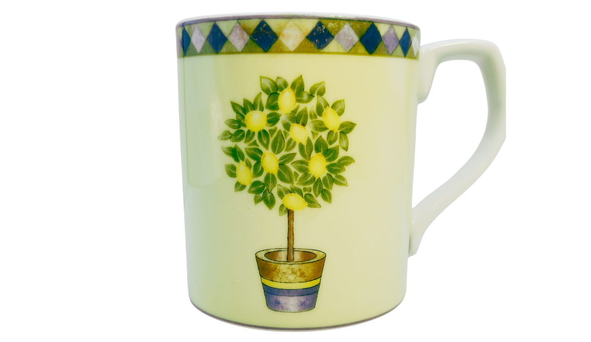 Royal Doulton Carmina Lemon Tree Mug front view featuring potted lemon tree design