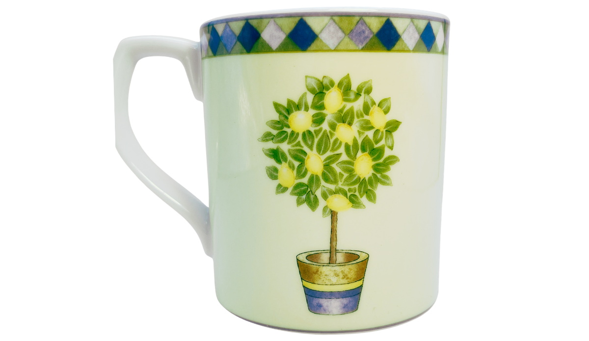 Royal Doulton Carmina Lemon Tree Mug opposite side view with matching lemon tree artwork