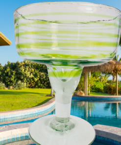 aqua swirl margarita glass poolside sunset coastal entertaining setting