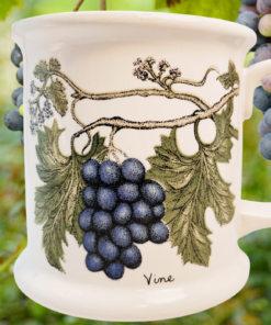 Vintage Grapevine Stoneware Mug displayed among vineyard grape clusters