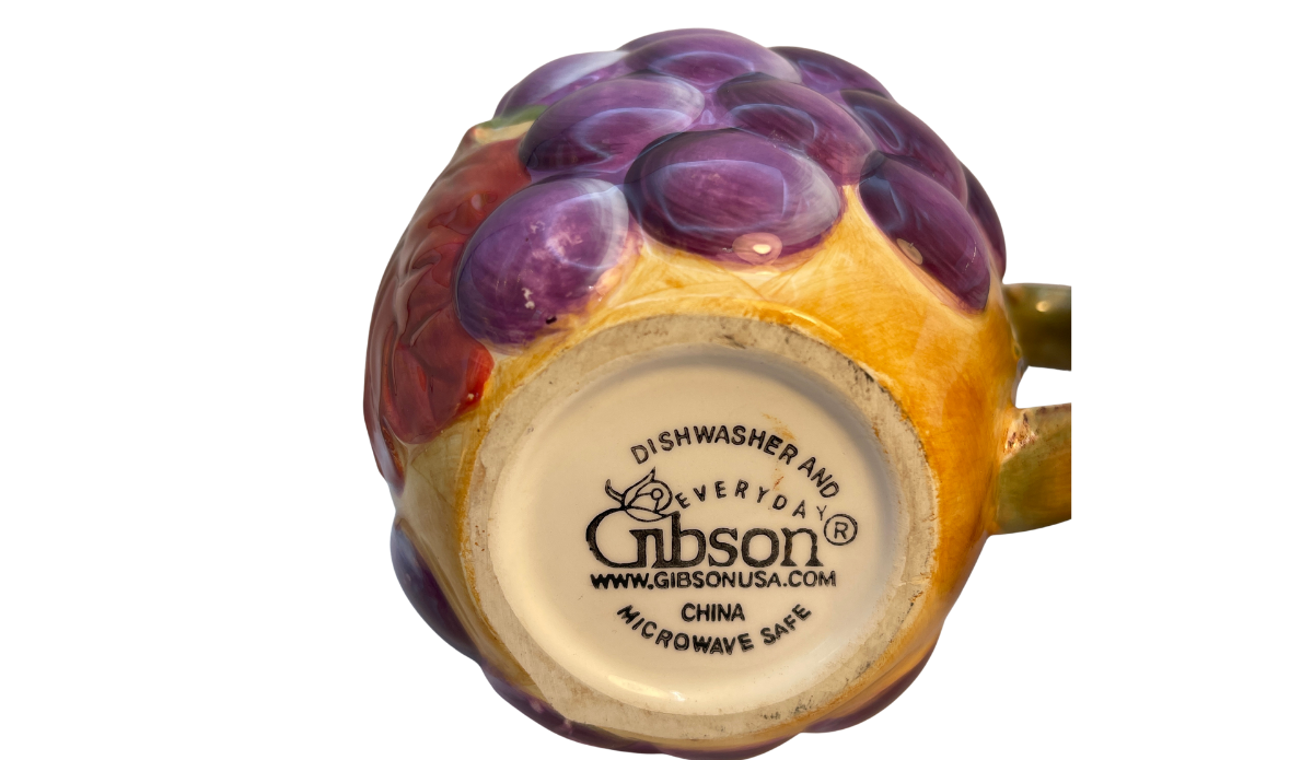 Bottom stamp of Gibson Hand Painted 3D Purple Grape Mug showing Gibson USA maker mark