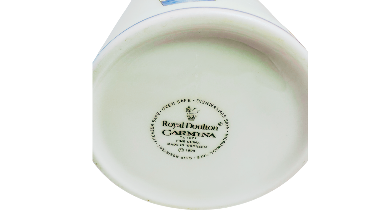 Royal Doulton Carmina Lemon Tree Mug bottom view showing official Royal Doulton backstamp and 1999 Carmina mark