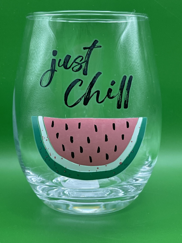 This Just Chill Stemless Wine Glass with Watermelon is the perfect #cupofmood to enjoy your favorite summertime beverage.