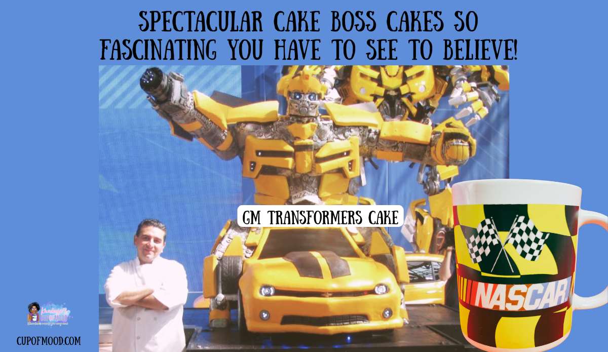 Cake Boss Transformers cake paired with NASCAR racing mug from CupofMood
