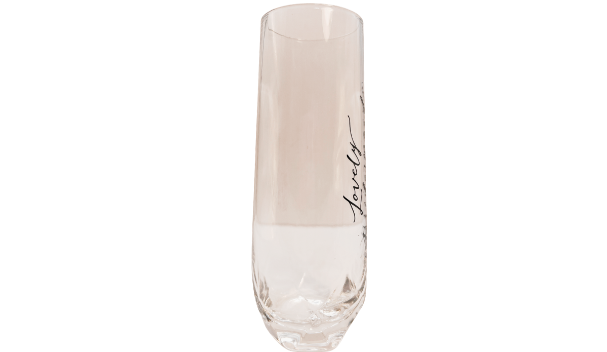 Lovely Bridesmaid Champagne Flute right side view showing partial script lettering