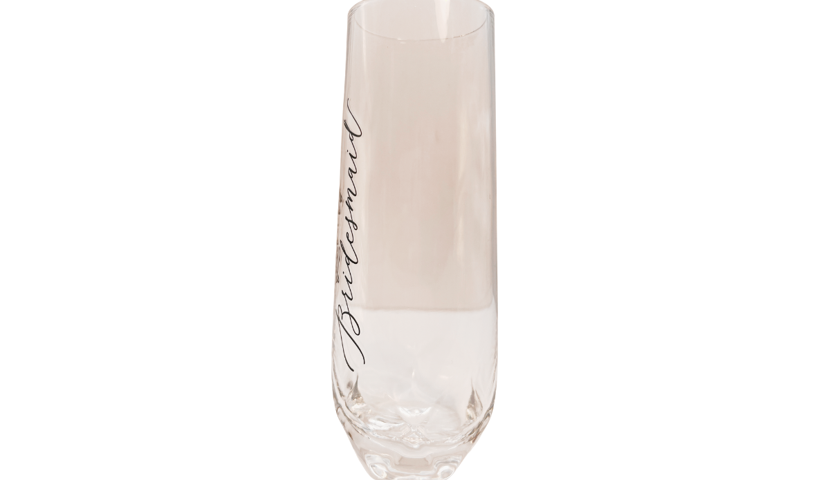 Lovely Bridesmaid Champagne Flute left side profile with vertical script detail