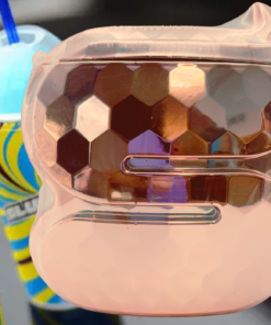 7-Eleven Slurpee Rose Gold Disco Ball Cup with colorful Slurpee drinks
