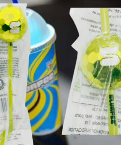 7-Eleven Slurpee Gold Disco Ball Light-Up Straw with colorful Slurpee drinks
