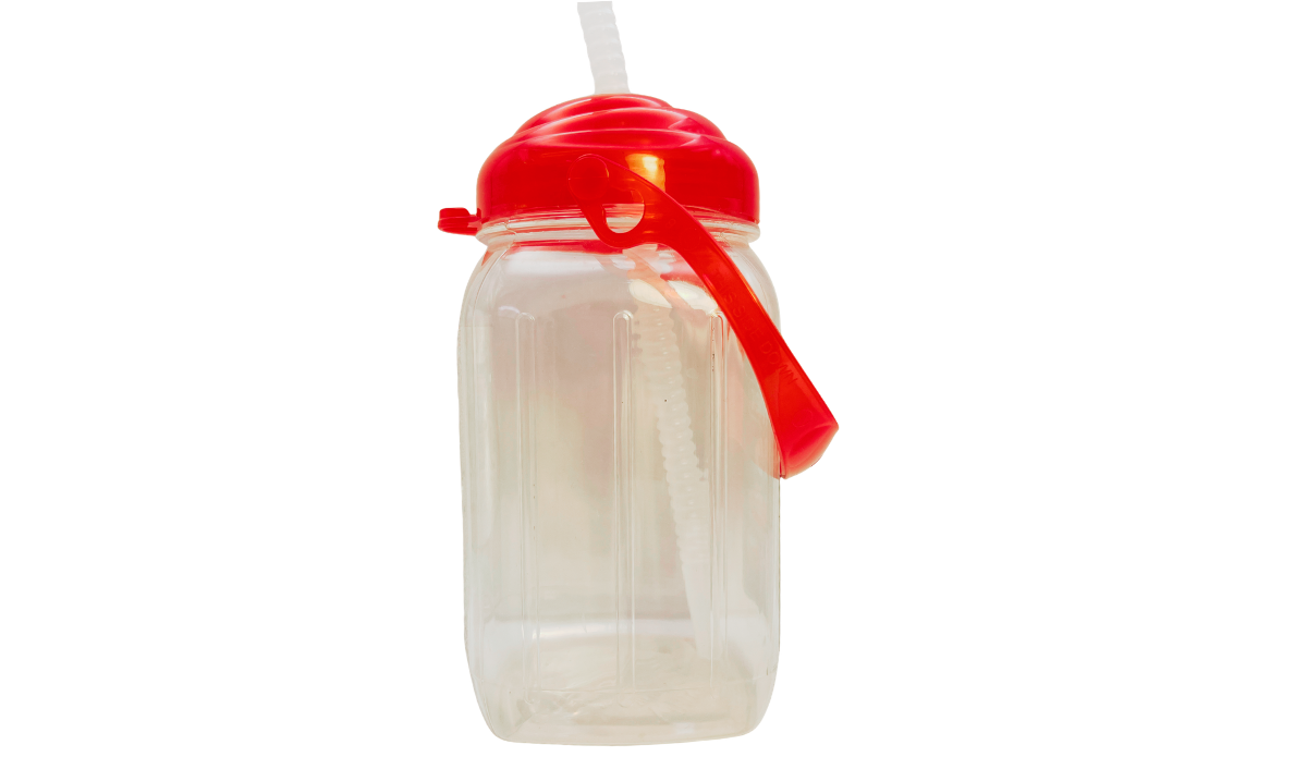 Jolly Rancher Drink Jug With Straw left side showing carry handle and straw