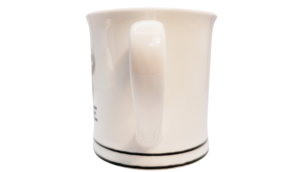 The Bride Tiara Heart Mug handle view showing curved ceramic handle