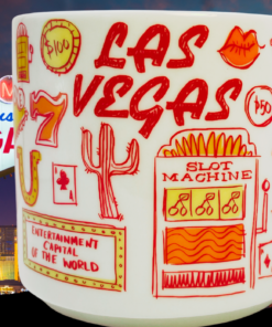 Starbucks Las Vegas Been There Series Mug displayed with Welcome to Fabulous Las Vegas sign