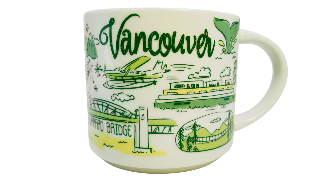 Starbucks Vancouver Been There Series Mug featuring Burrard Bridge and Vancouver waterfront artwork
