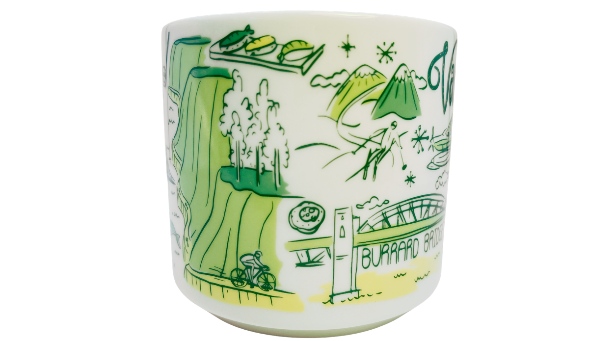 Starbucks Vancouver Been There Series Mug featuring Burrard Bridge mountains and outdoor recreation artwork
