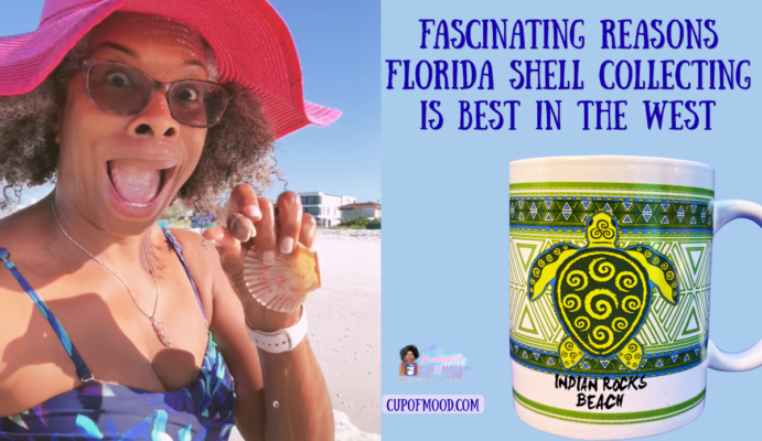 Khadeeja holding a scallop shell while shell collecting on Treasure Island Beach on Florida’s west coast