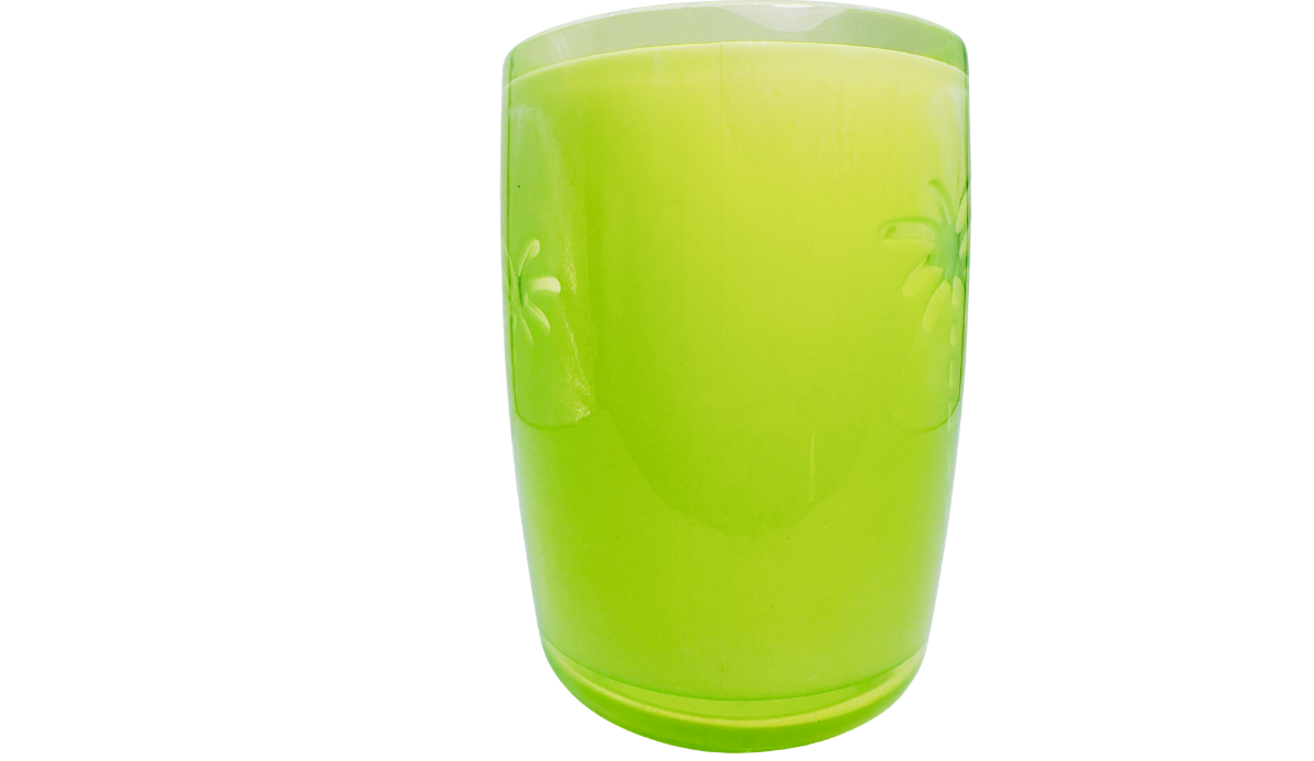 Neon green acrylic tumbler middle wraparound view with embossed palm tree trunk