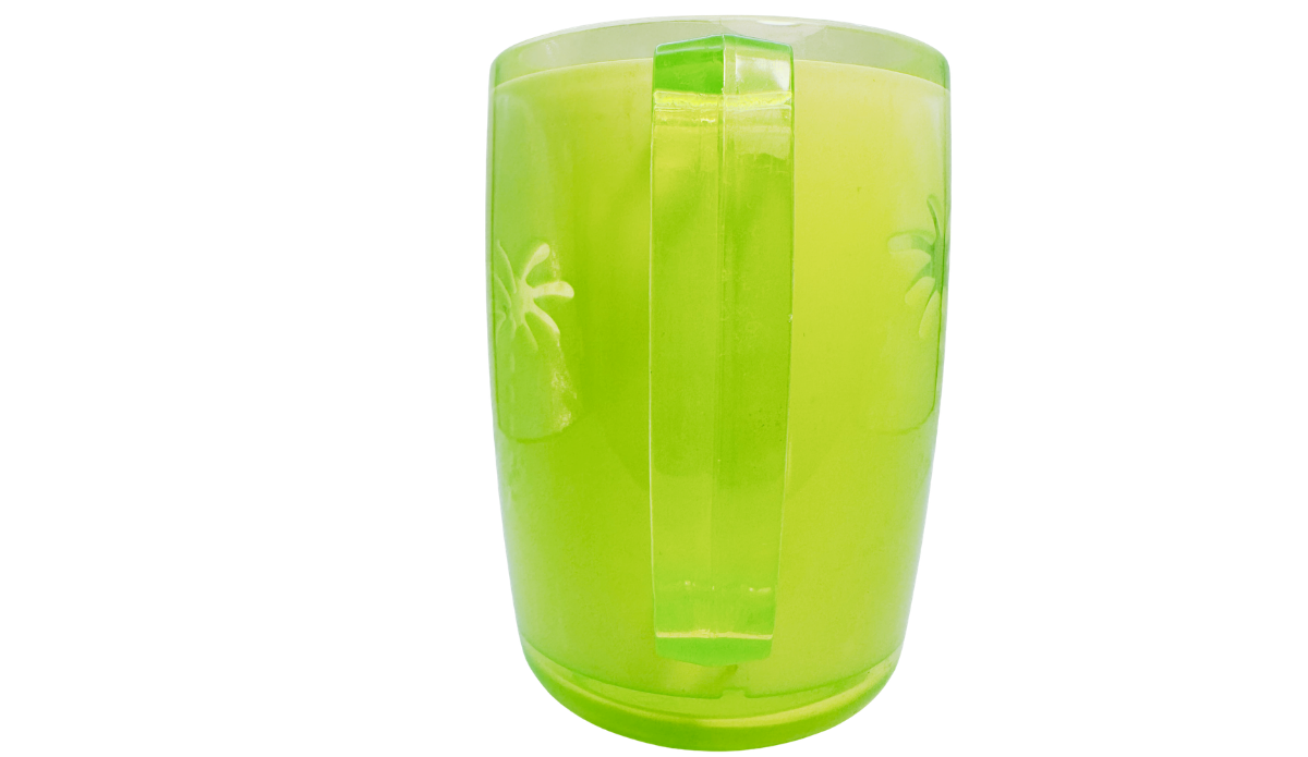 Neon green acrylic tumbler handle view