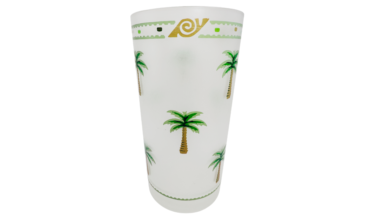 Vintage Palm Tree Acrylic Tumbler with frosted finish and repeating green palm tree design