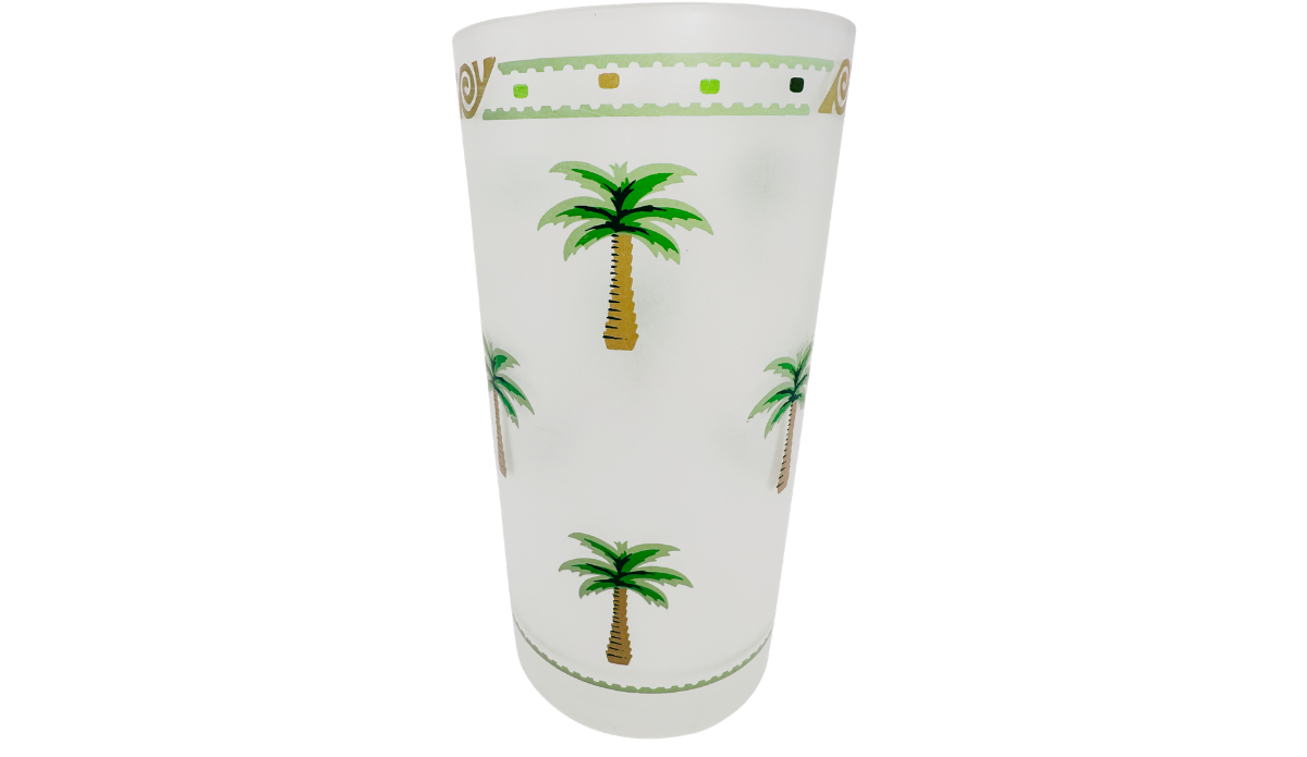 Back view of Vintage Palm Tree Acrylic Tumbler with frosted acrylic finish and palm tree design