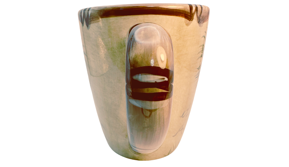 Tabletops Lifestyles Bora Bora Palm Tree Hand Painted Mug featuring curved tropical style handle