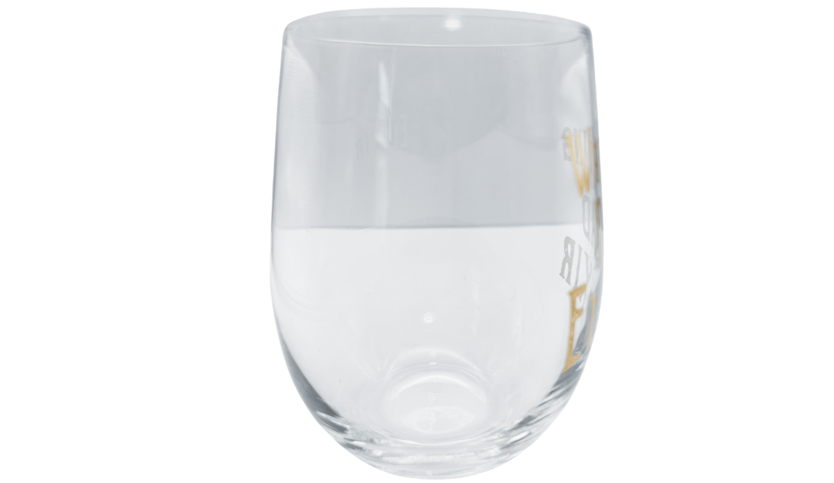 Left side profile of Walking Dad Elixir Stemless Wine Glass
