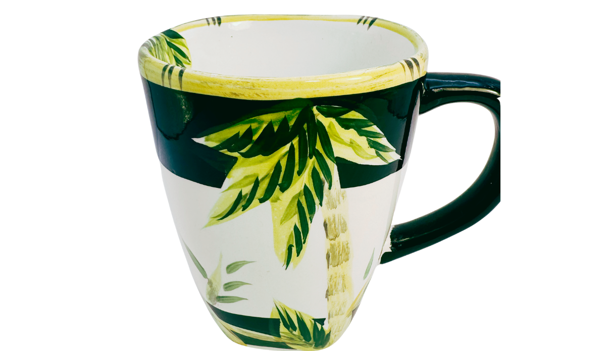 Top view of Lahaina II Palm Tree Mug showing palm artwork extending inside the rim