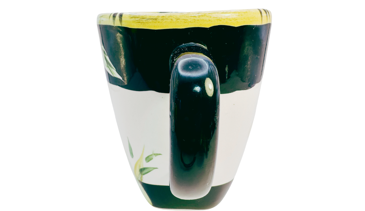 Lahaina II Palm Tree Mug with glossy deep green handle
