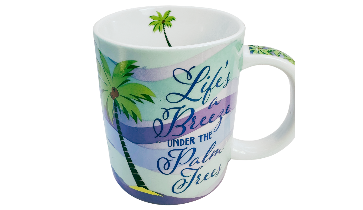 Cape Shore Life's A Breeze Under The Palm Trees Mug top view showing interior palm tree design