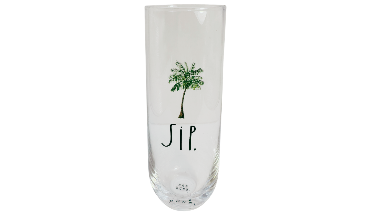 Rae Dunn SIP champagne flute with palm tree design