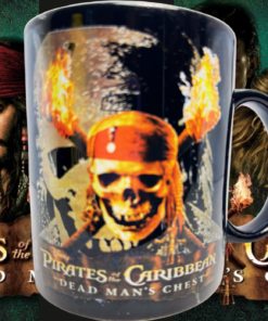 Disney Dead Mans Chest Mug displayed with Pirates of the Caribbean movie artwork